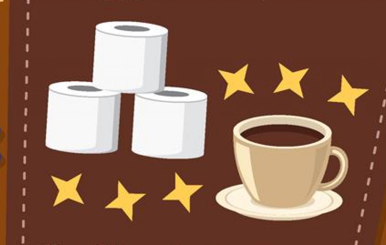 AMEA Gives Back Charity Drive Flyer, Imagery of toilet paper and coffee, and text details of why those items are needed for donation