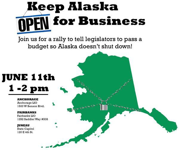 Rally flyer, outline of Alaska in chains